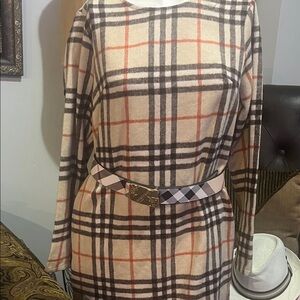 Ces Femme nova check Plaid Long Sleeve Dress &inspired reversible belt duo